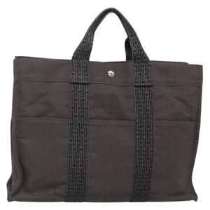 HERMES Her Line MM Hand Bag Canvas Gray Silver Auth 141513